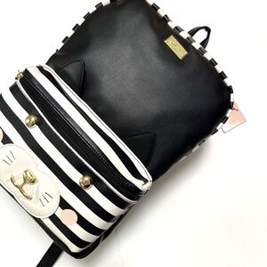 NWT BETSEY JOHNSON Large Backpack Striped Kitty Cat Square Black White Feline